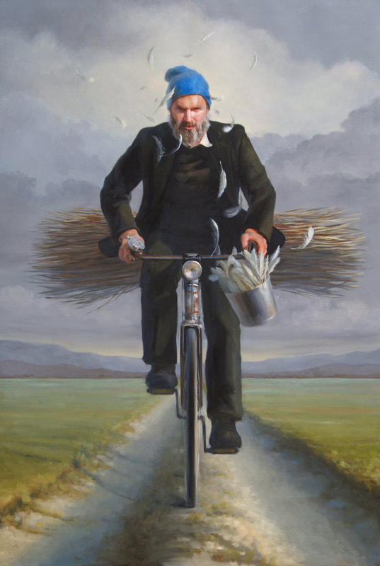 dedalus, architect, bicycle, painting, landscape, portrait, feathers